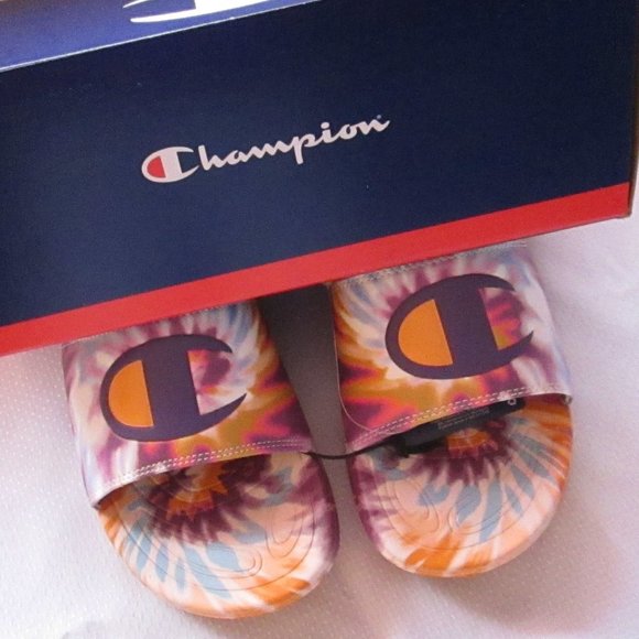 # SOLD #CHAMPION MEGA SLIDE PURPLE -C-GOLD TIE DYE WOMENS SANDALS (SIZE 7) 😍 - Picture 12 of 16